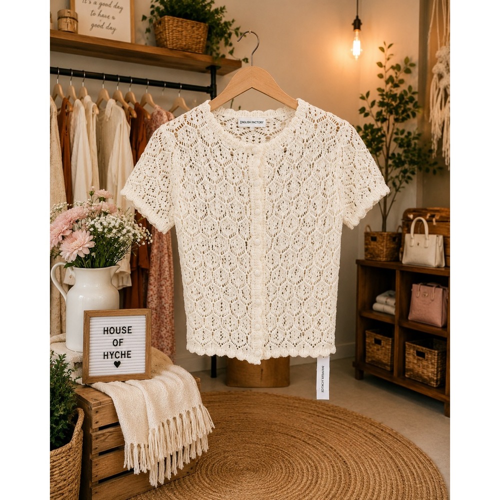 Princess Polly Women 6 Cream Crochet Cardigan Short‎ Sleeve Pointelle Knit NWT